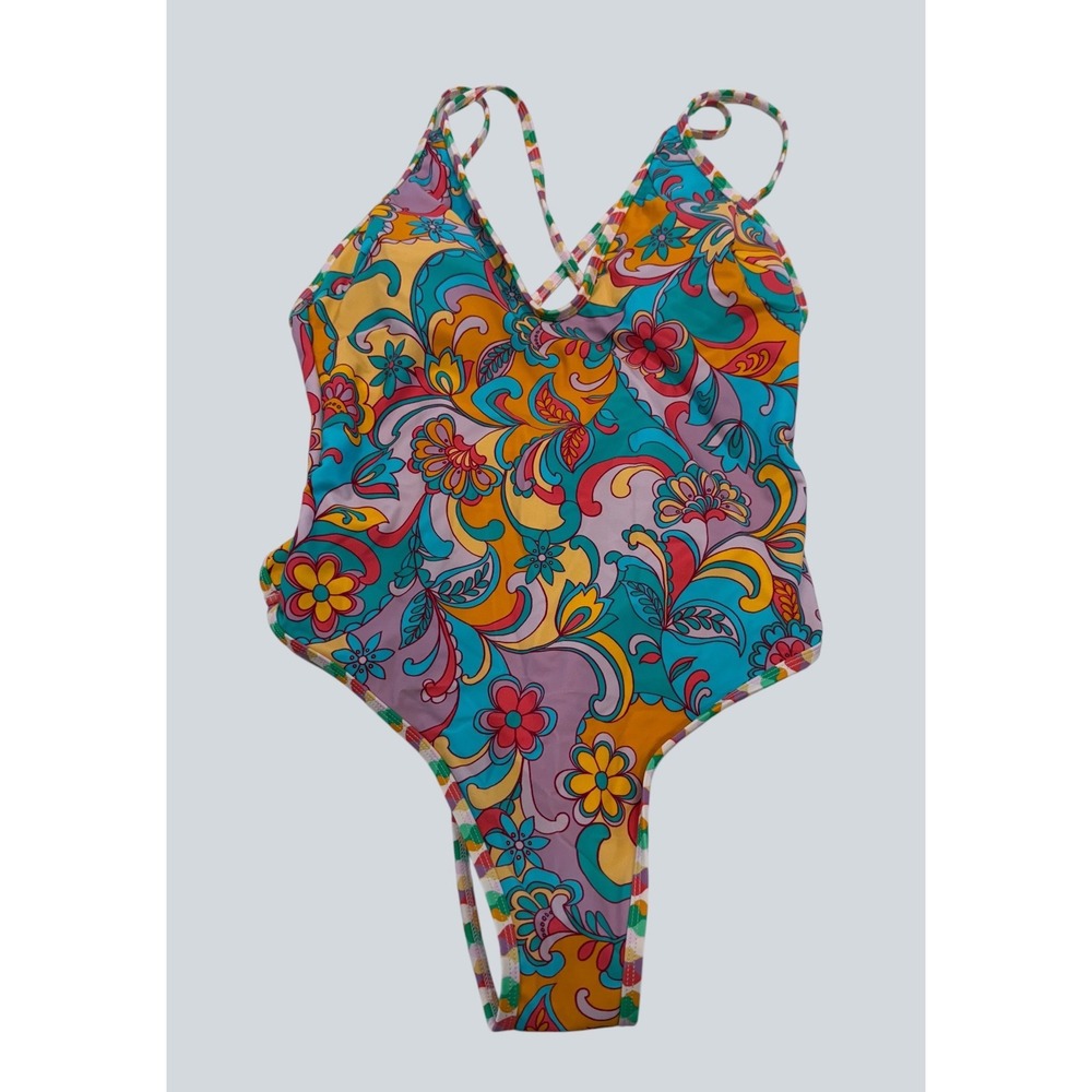 Cupshe Womens Retro Floral Paisley One Piece Swimsuit Multicolor M NWT